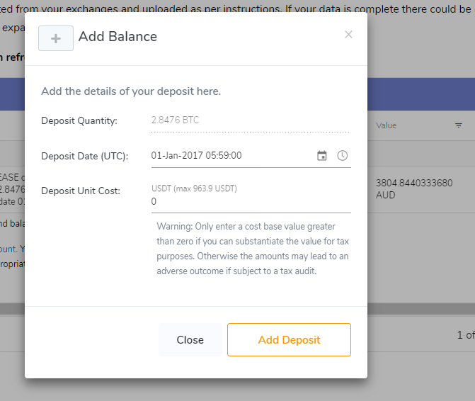 Crypto Tax Report Comparison 1 CHAINOMETRY Unfound Balances Correction UI