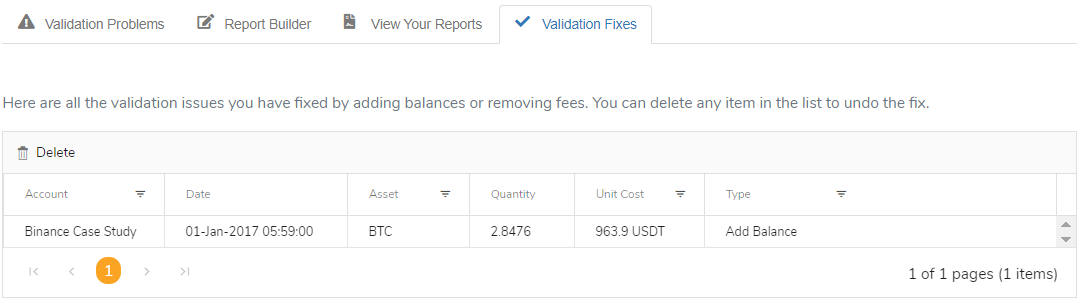 Crypto Tax Report Comparison 1 CHAINOMETRY Unfound Balances Correction List