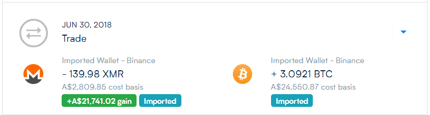 CoinTracker.Io XMR Realisation