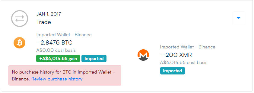 CoinTracker.Io 2.8476 BTC Realisation